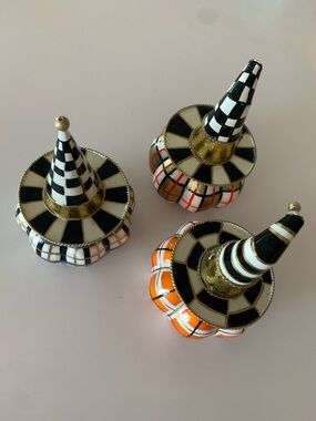 MacKenzie Childs mini pumpkin trio with witch hats